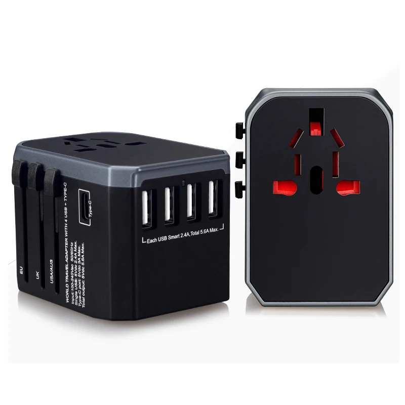 Универсальный адаптер для путешествий с разъемами USB Type C и 4 зарядное устройство