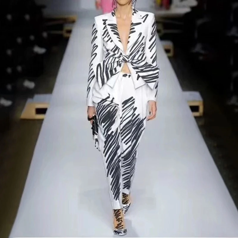 Стиль подиума элегантные полосатые женские костюмы 2019 Осень Новая мода длинный
