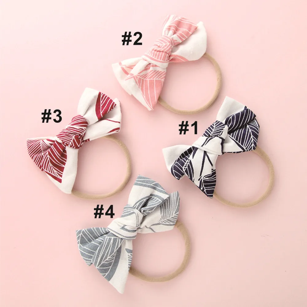 4 шт./лот детские повязки на голову ручной работы с принтом листьев тканевые банты