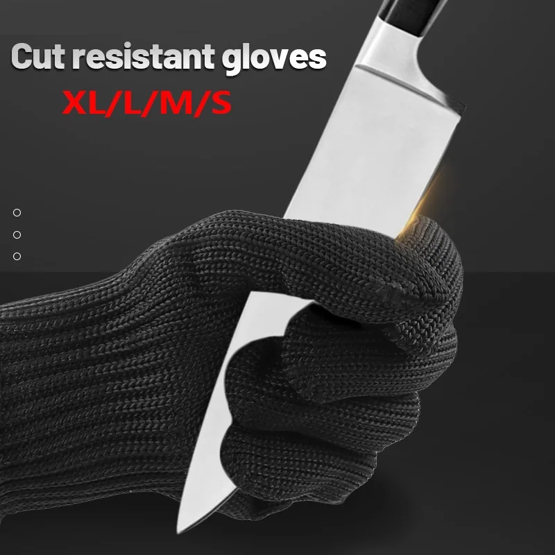 

Black Level 5 Anti-cut Glove Safety Cut Proof Stab Resistant Wire Metal Gloves