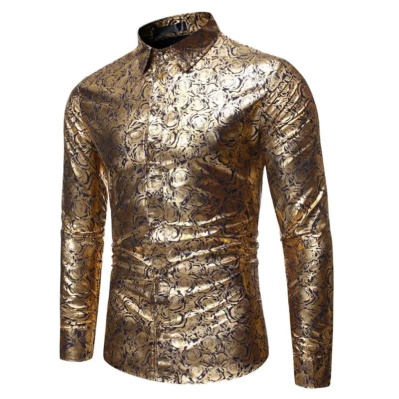 

Autumn and winter shirt new fashion joker, hot stamping decoration, casual lapel man long sleeve flower shirt camisa masculina