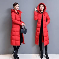 down padded jacket women mid length coat 2021female for winter new hooded jacket over the knee long thick slim fitting jacket117