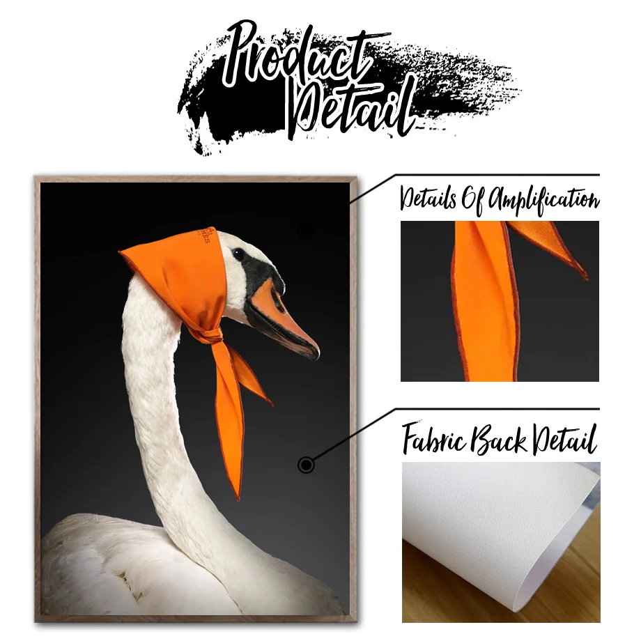 Белый лебедь оранжевый Шелковый шарф настенный арт принт холст живопись
