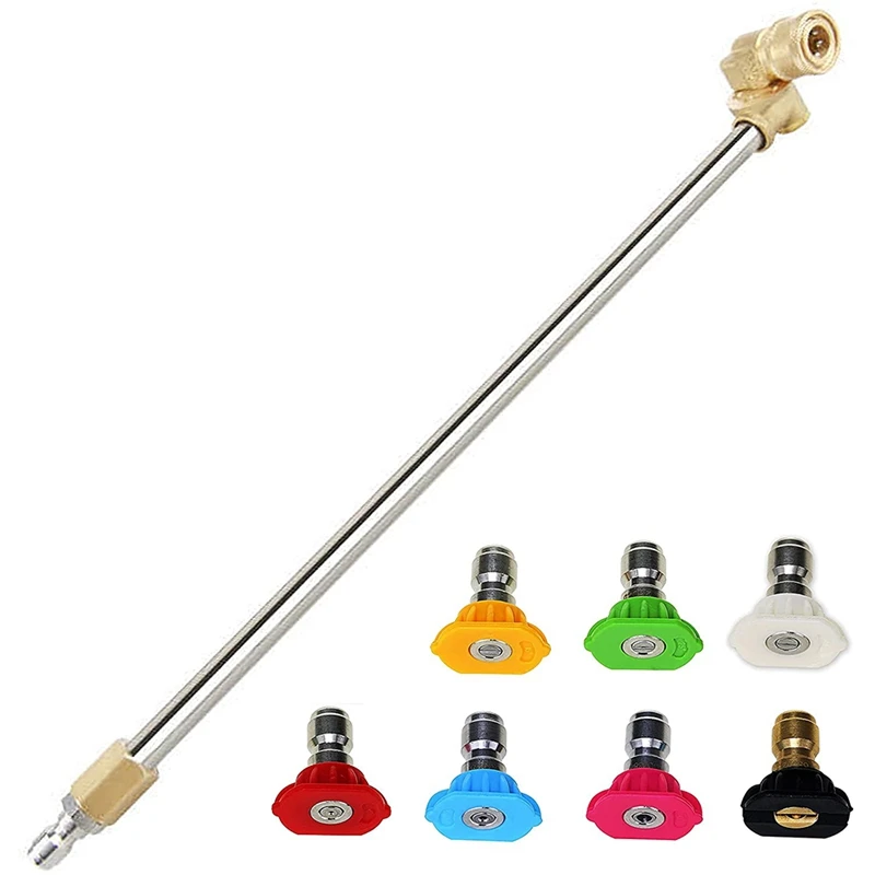 

Cleaner Attachment, Pressure Washer Extension Wand with Pivoting Coupler,7 Nozzle Tips,1/4 Inch Quick Connect,17 Inch