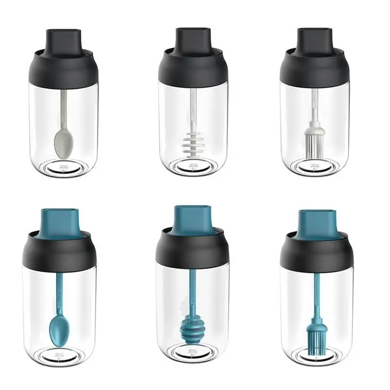 

1pc Transparent Seasoning Bottle Multifunction Glass Integrated Sauce Bottle Spice Gadget Jar Spoon Kitchen Storage Lids wi W4V2