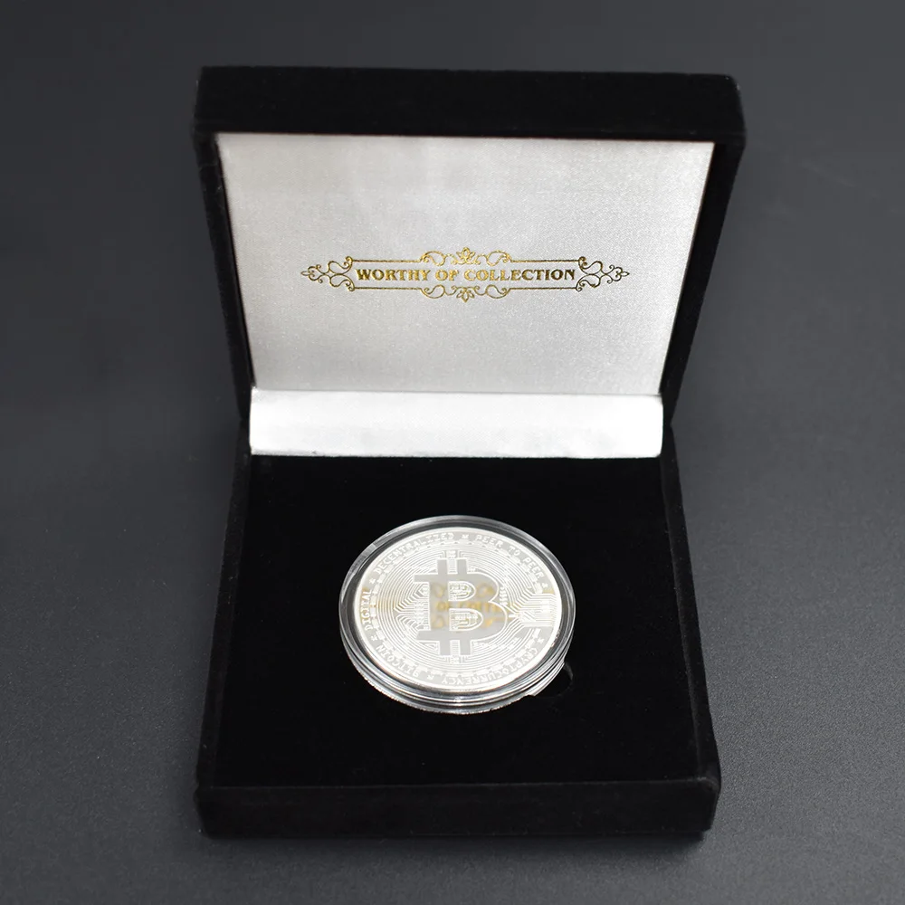 silver with box Позолоченная горячая Распродажа Биткоин монета Бит монета с черной подарочной коробкой упаковка Металлическая памятная монета - Цвет: silver with box