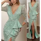 Женское вечернее платье с блестками, Мятное элегантное бальное платье с рукавами, лето 2019