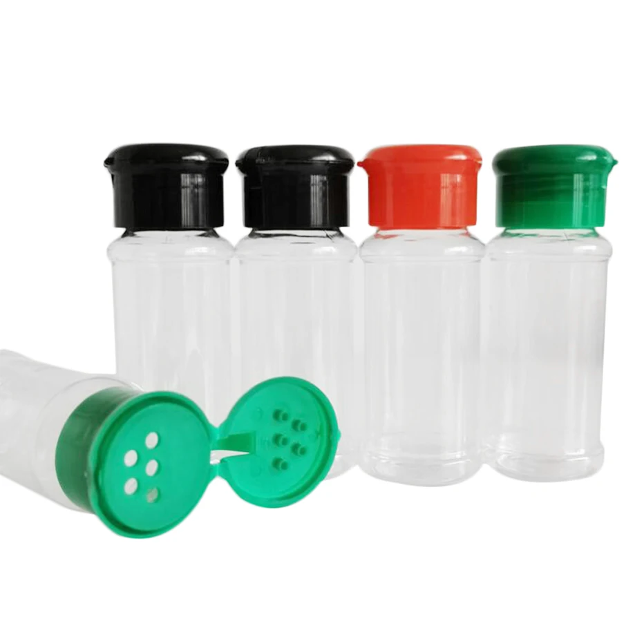 Plastic Spice Bottles Round Shape 100ml Salt Pepper Shaker Seasoning Jar Chili Container Bottle 12pcs |
