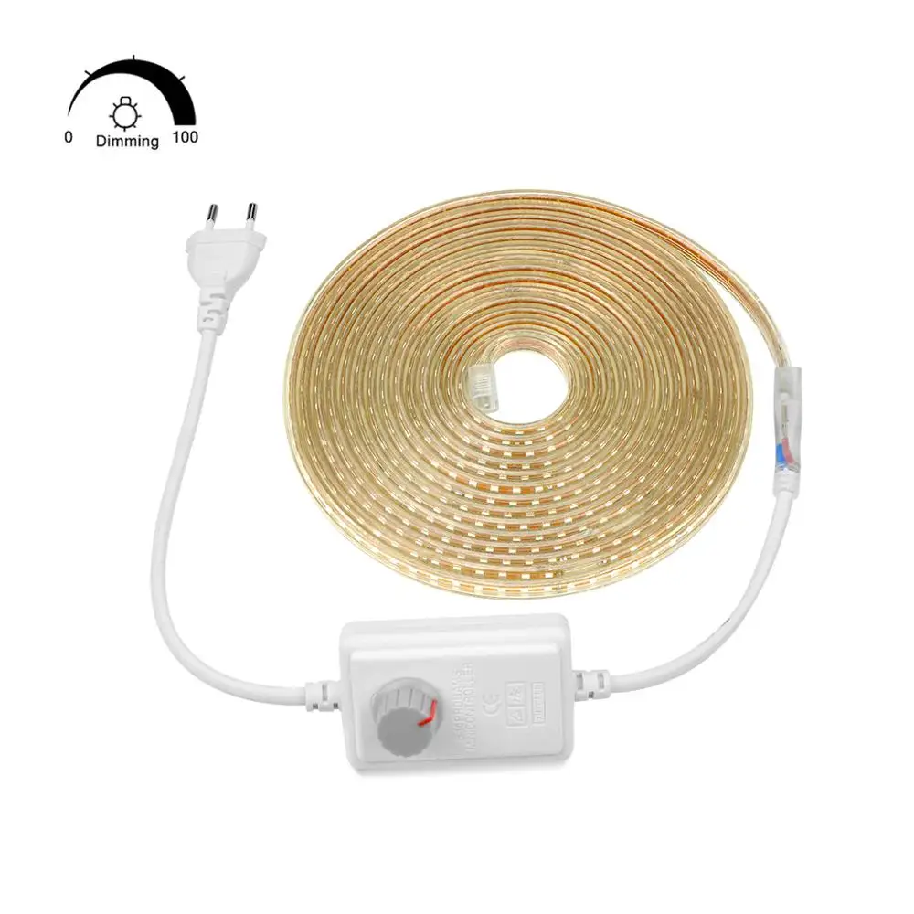 SMD 2835 AC 220 V Светодиодная лента наружная Водонепроницаемая 220 V Светодиодная лента яркость Регулируемый гибкий светодиодный свет лента затемнения