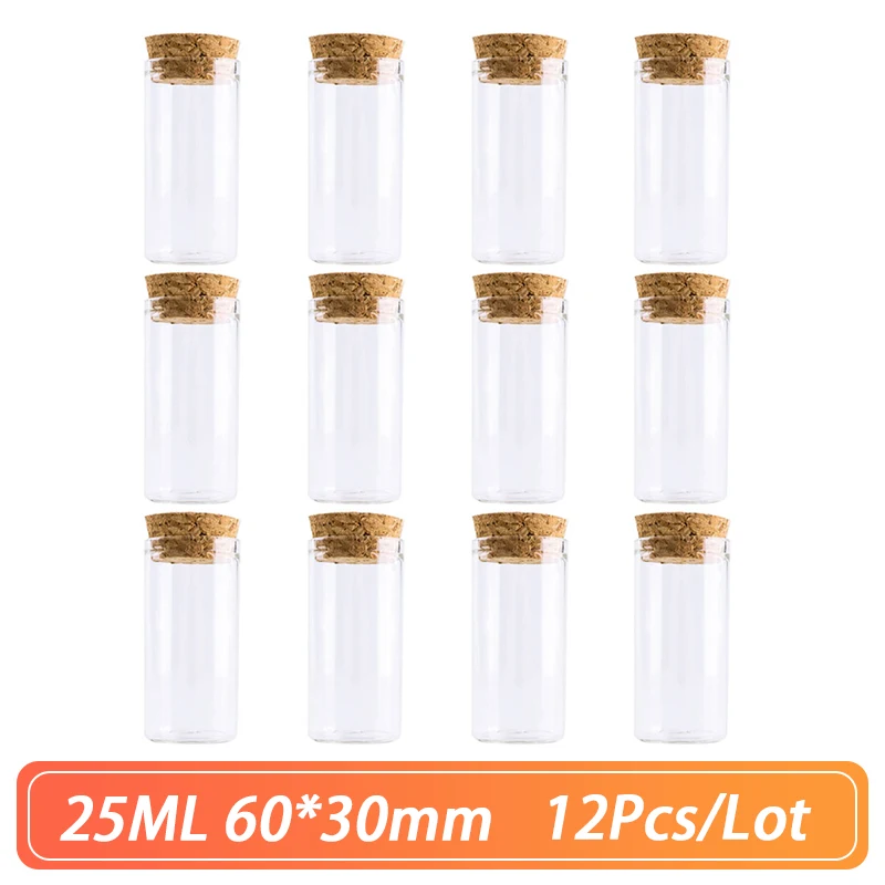 

Straight Mouth Glass Bottle 60*30mm 25ml Cork Stopper Spice Container Jars Vials DIY Craft Kitchen Storage Bottles 12pcs/Lot