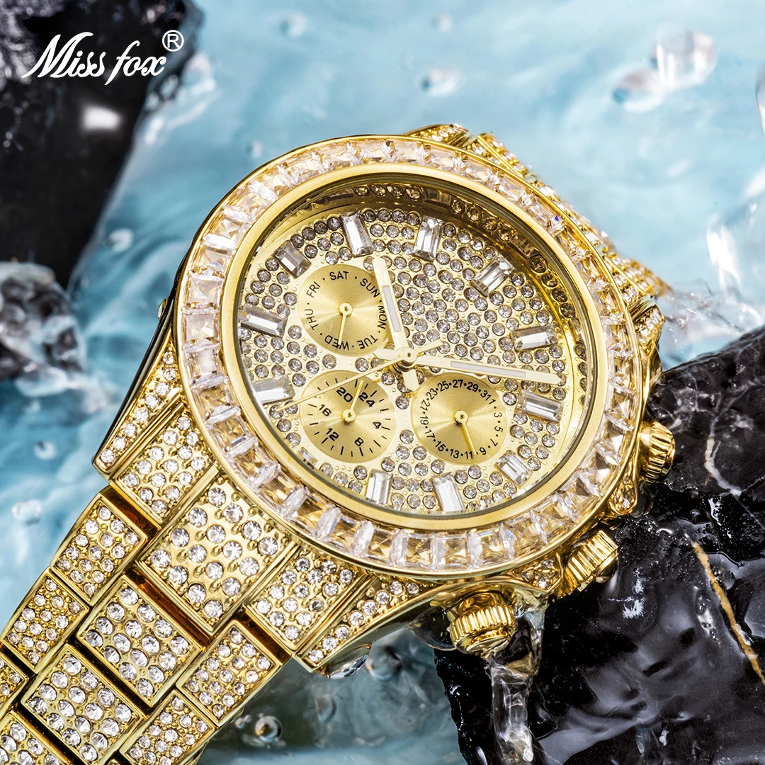 

MISSFOX Iced Out Color Full Diamond Men Watches Top Brand Luxury Hip Hop Watch Fashion Wristwatch Male Jewelry Relogio Masculino