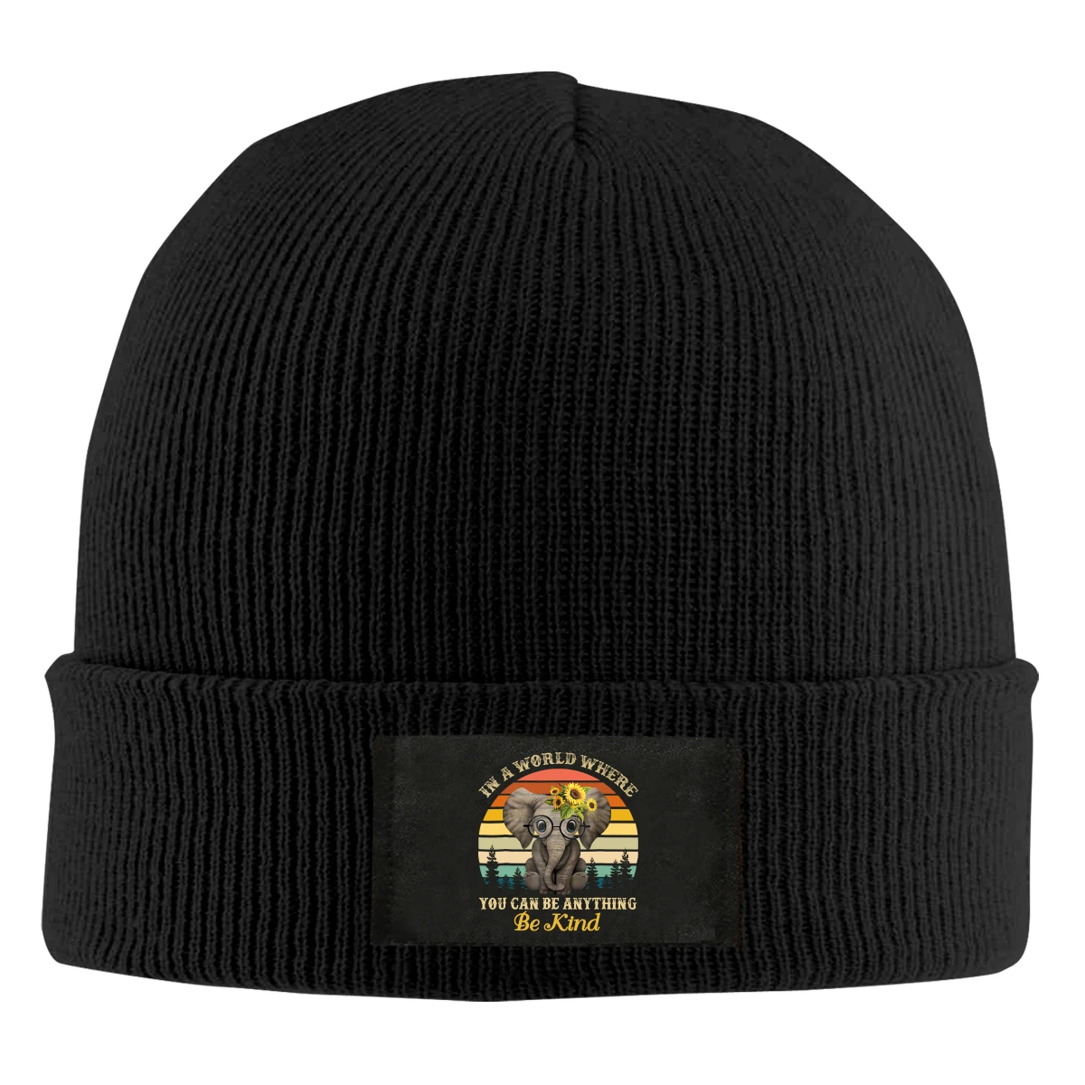 

Vintage Kind Elephant Sunflower Beanie Hats For Men Women With Designs Winter Slouchy Knit Skull Cap