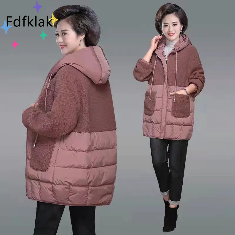 

Fdfklak Middle-Aged Cotton Quilted Jacket Female 2021 Oversize Mother's Gift Fall Mid-Length 4XL Large Size Russian Winter Coats