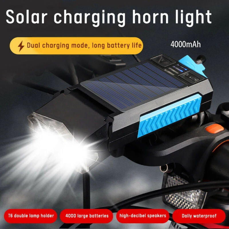 

4000mAh Bicycle Lights Solar Front Light USB Rechargeable Glare Flashlights Waterproof LED t6 Lamp for MTB Bicycle