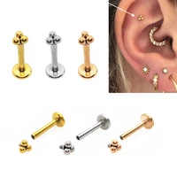 1pc stainlesss steel trinity besd internally threaded labret piercing 16g triangle tragus forward helix flat back earring