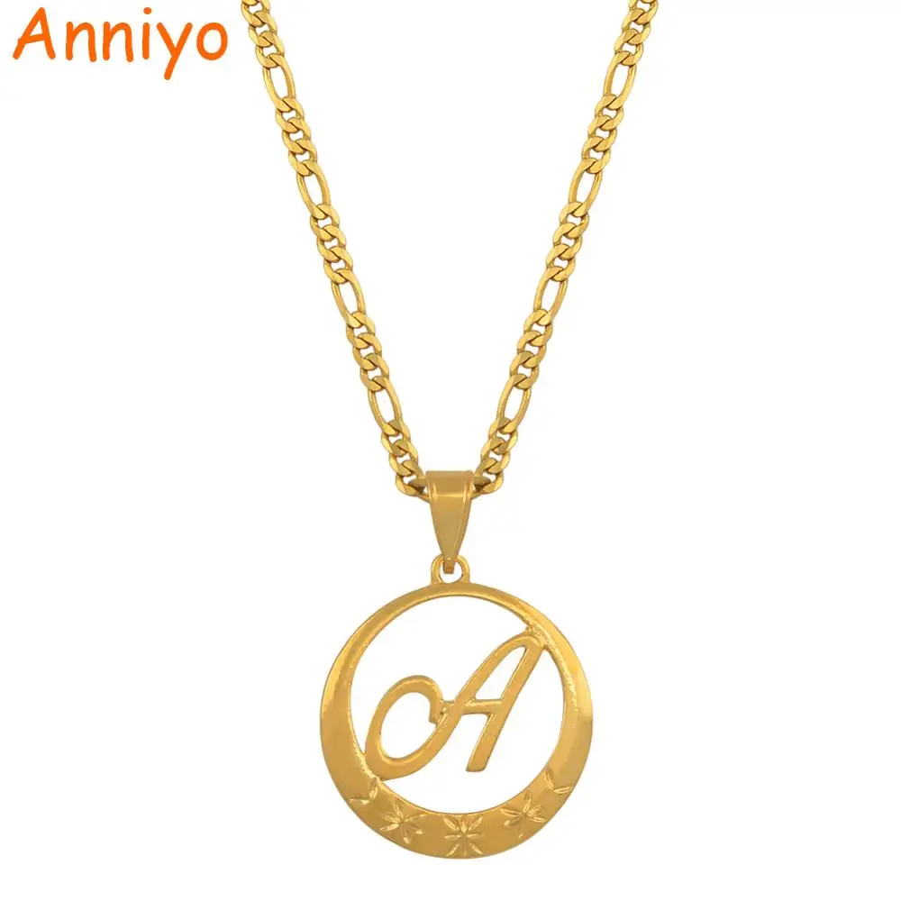Anniyo A-Z, золотое ожерелье с кулоном с буквенными буквами для женщин и девочек, ожерелье с начальной цепью, английские буквы, ювелирные изделия, подарки#135006P