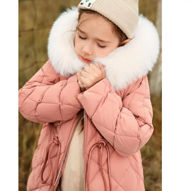 

Winter Children Long Down Jackets For 3 - 14 Years Baby Girls Thick White Duck Down Coats Sweet Princess Snowsuit Outerwear