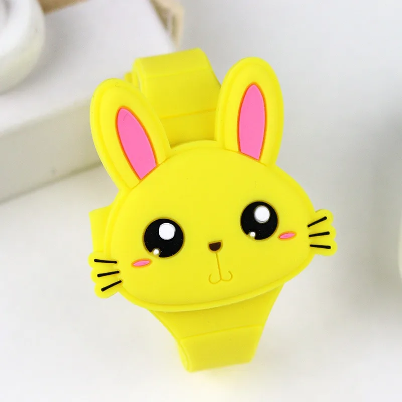 

2021 Kids Watches Cute Rabbit Lovely Silicone Cartoon For Girls Flip Cover Electronic Children Women Student Clock