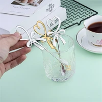 2021creative stainless steel golden flower spoon_coffee spoon_cute long handle hanging cup stirring spoon stirring teaspoon
