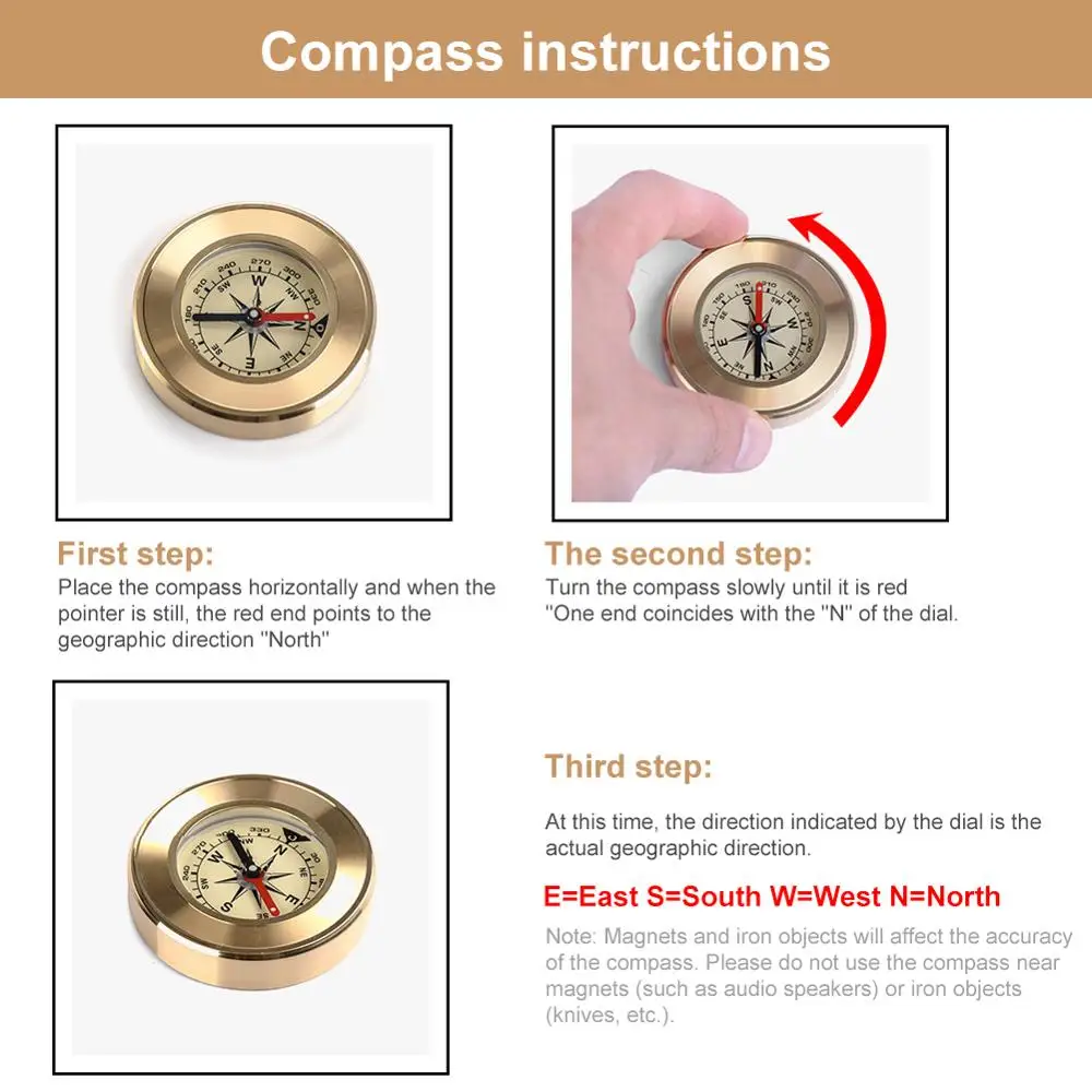 1 шт. высококачественный походный Карманный латунный Золотой Компас Портативный