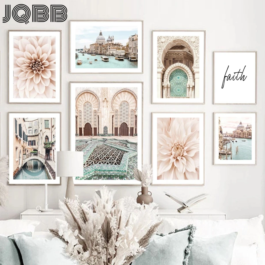 

City Boat River Venice Islamic Architecture Landscape Nordic Style Wall Art Canvas Painting Posters And Prints Living Room Decor