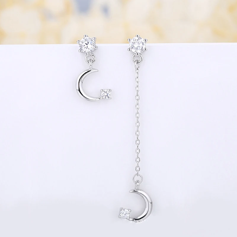 

ANZIW Fashion 925 Sterling Silver Moon & Star CZ Drop Earring Silver Girl Earring Women Engagement Wedding Party Jewery Earrings