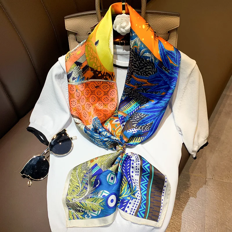 

2020 luxury brand women scarf summer silk scarves sunscreen shawl tourism Fashion Flower 90cm Square scarf bandana