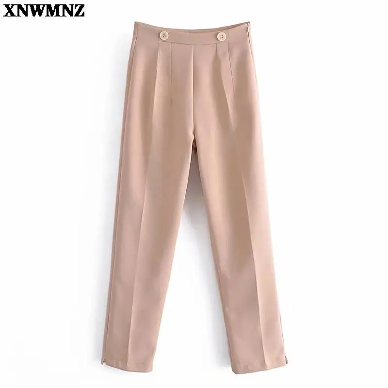 

XNWMNZ 2021 ZA Women Fashion high rise buttoned trousers women's Vintage high-waist pronounced seams casual Ladies pants