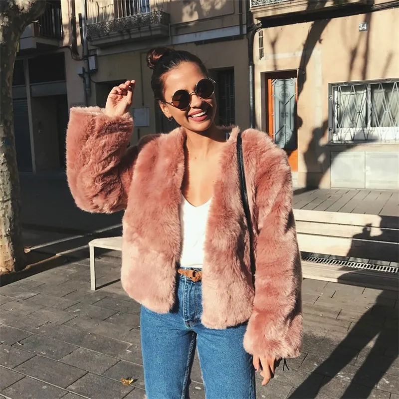 Winter Fur Coat Women's Short Imitation Rabbit Hair Coat Artificial Wool Women