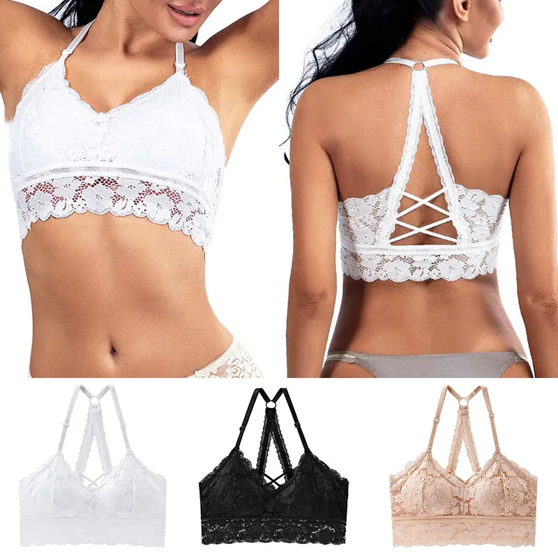 

2021 Women Hollow Out Bralette Solid Color Beauty Back Lace Underwear Sexy Vest Female Add pad Wireless Bra Seamless Lingerie