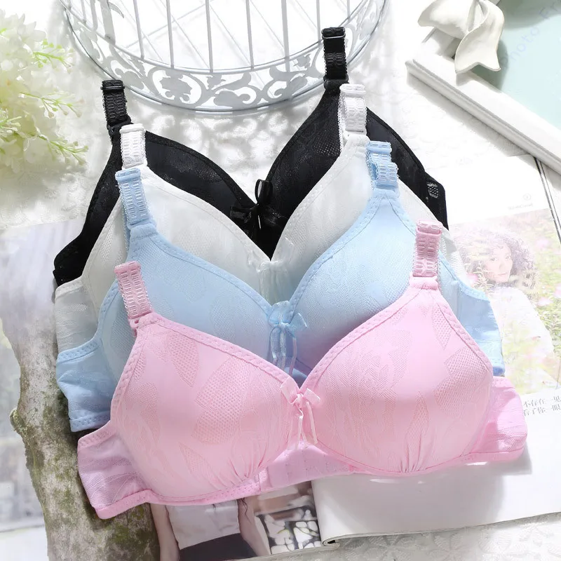 

Teenage Girl Bra Underwear Cute Bow Knot Puberty Students Bra Wire Free Bras for Kids Thin Training Bra with Detachable Ribbon