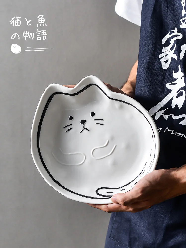 

Japanese Style 3D Cat and Fish Plate and Bowl Set Cute Creative Cartoon Dinnerware Set Salad Bowl Fruit Large Size