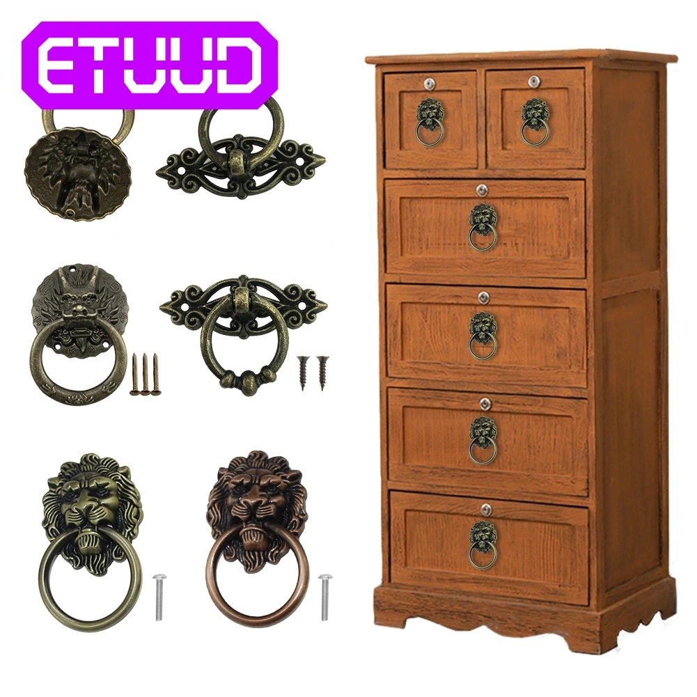 

Antique Bronze Dragon Lion Head Shape Single Hole Jewelry Chest Box Cabinet Cupboard Dresser Drawer Handle Pull Knob Ring 4 Type