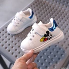 Белые кроссовки для мальчиков и девочек, повседневная школьная обувь с героями Диснея, Микки Маус