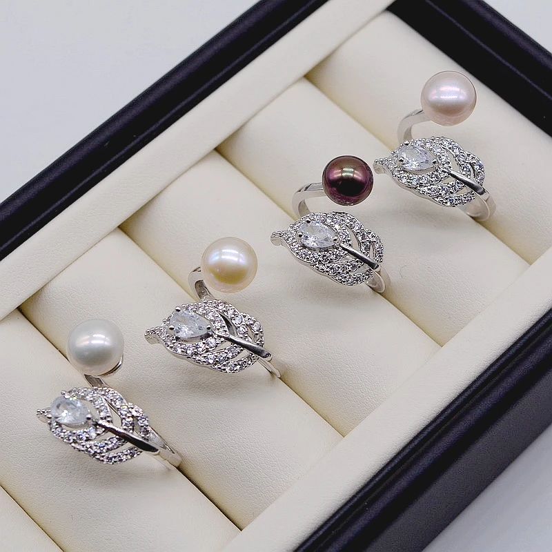 Сексуальное кольцо с перьями. 8 9 мм натуральный пресноводный жемчуг. 925 пробы