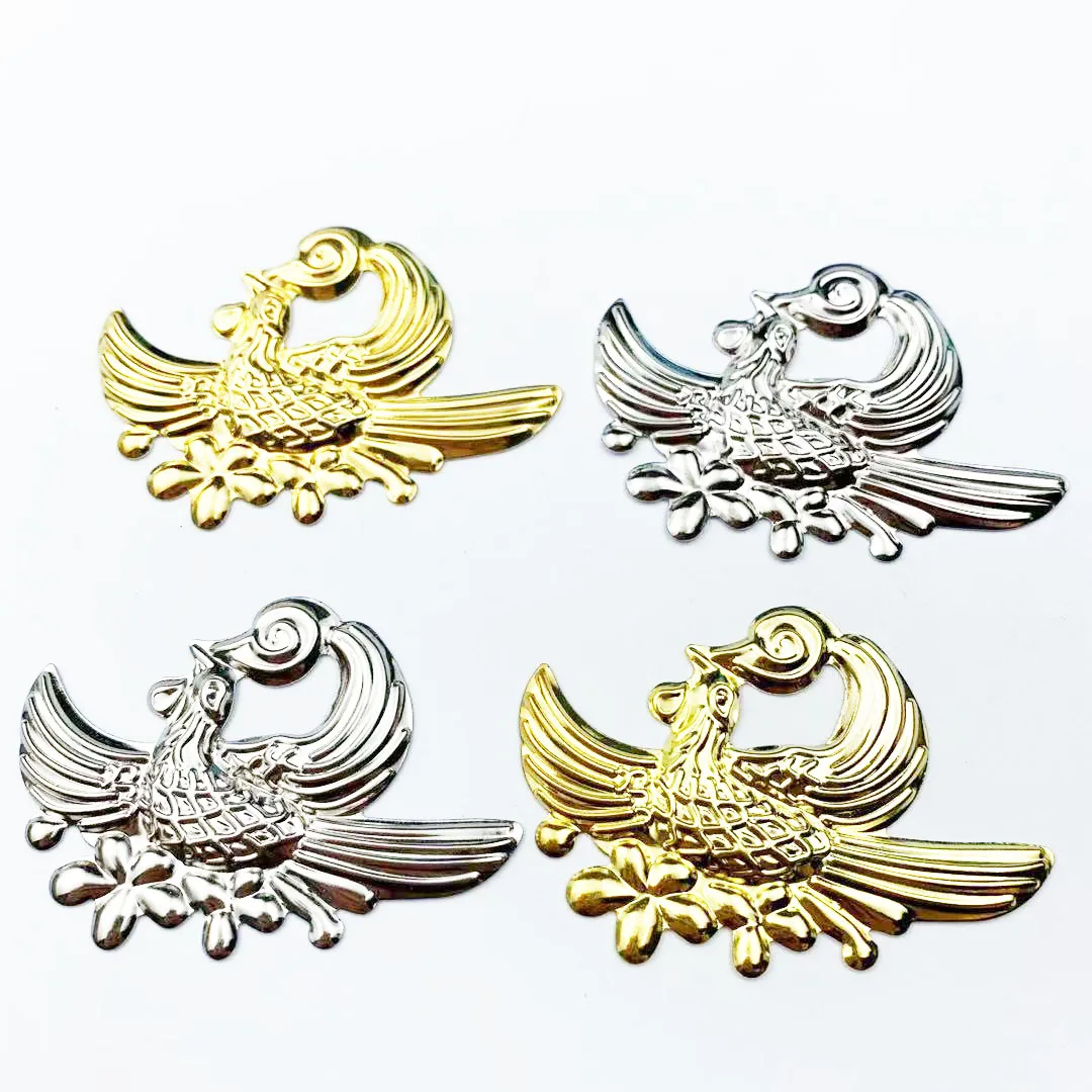 

10pcs 40x57mm Filigree Metal sheets Phoenix decorative for Jewelry Making Cosplay accessories Doll headwear decoration