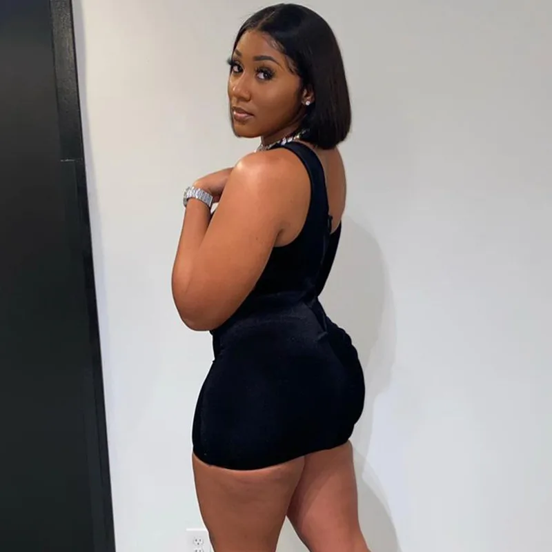 

Woman Dress Sexy & Club Bandage One-Shoulder Draw String Above Knee Mini Summer Solid Asymmetry Package Hip Skirt