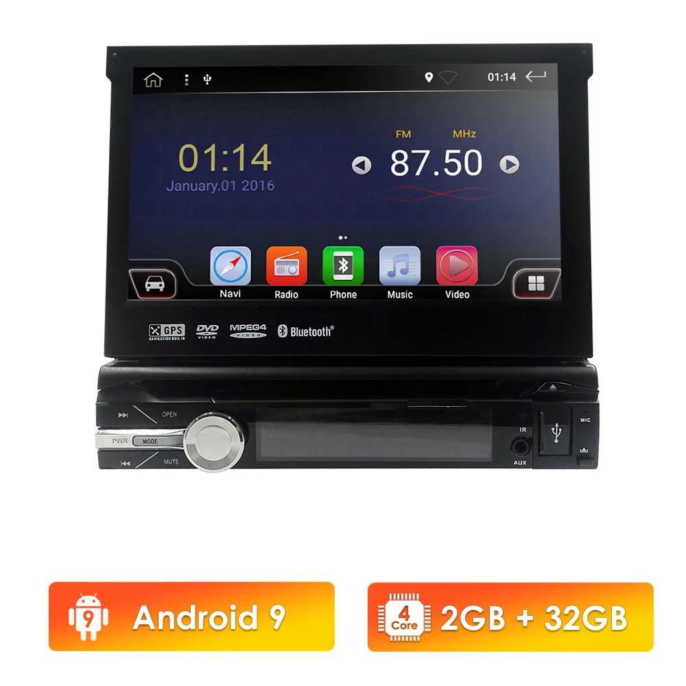 Универсальный автомобильный DVD плеер 1 din Android 9 0 четырехъядерный GPS Wifi BT Радио 2 Гб
