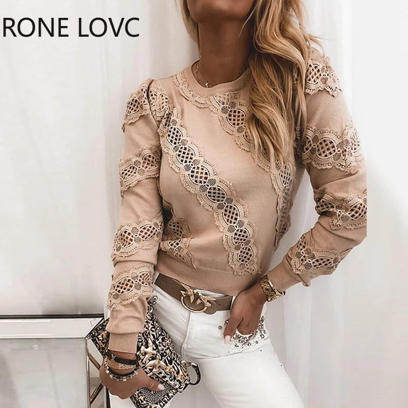 Женский однотонный топ с кружевной оборкой ажурный Повседневный Топ длинным