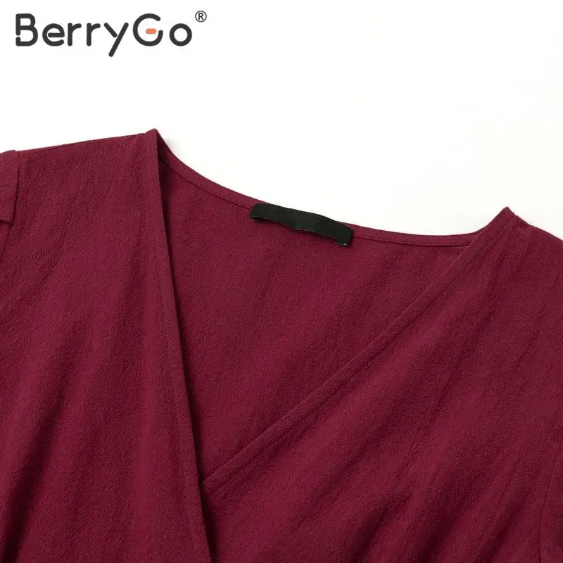 BerryGo, сексуальное женское платье трапециевидной формы с v-образным вырезом, элегантное женское хлопковое облегающее платье, Повседневное платье на пуговицах, платье на весну и лето