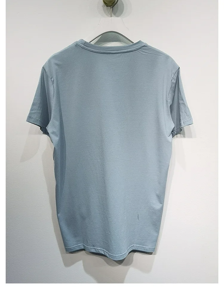 

2021 New Summer Women Short Sleeve T-shirt White Blue Letter Poster Print O Neck Cotton Loose Casual Tops