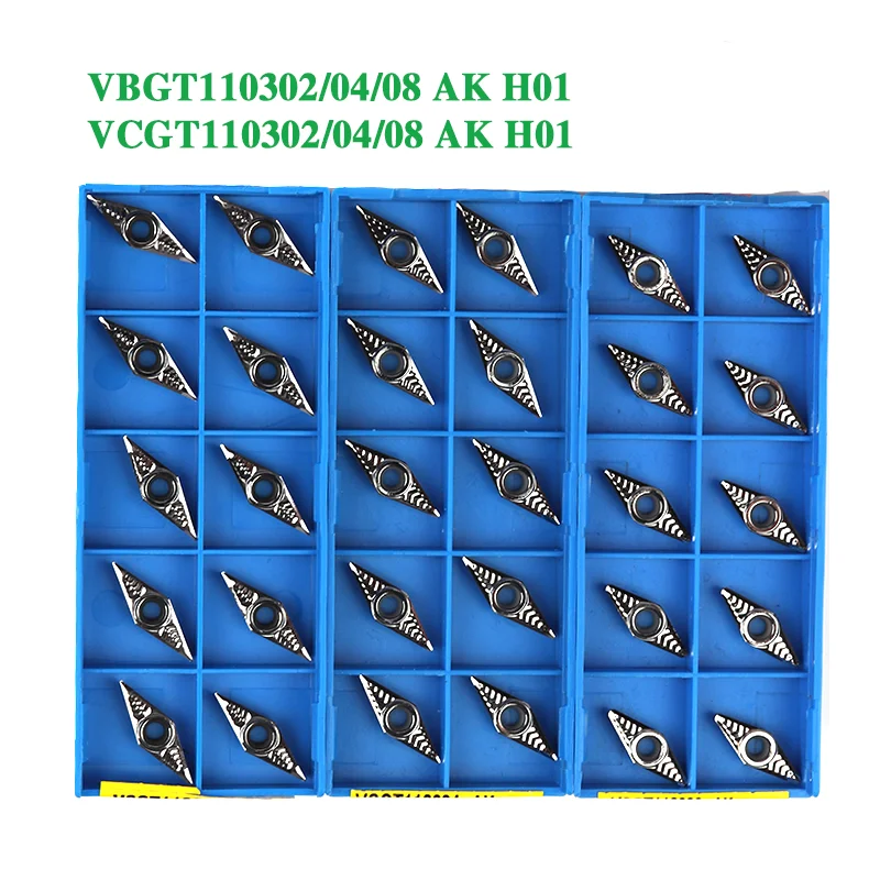 

VCGT110302 VCGT110304 VBGT110304 VBGT110308 AK H01 Carbide Inserts CNC Lathe Turning Tools VCGT VBGT Cutting Blade for Aluminum