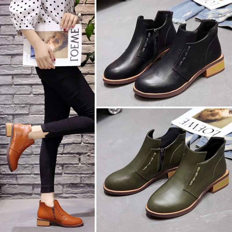 Женские ботильоны L круглый носок женские ботинки из искусственной кожи для