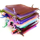 Цветная упаковка для ювелирных украшений, мешочек из органзы на шнурке для вечерние ринки, свадьбы, подарка, сделай сам, 7x9, 9x12, 10x15 см