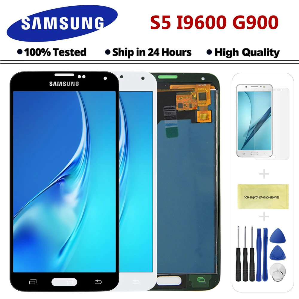100% тест S5 ЖК дисплей для Samsung Galaxy 4G i9600 G900 G900M G900F дигитайзер сенсорного экрана в