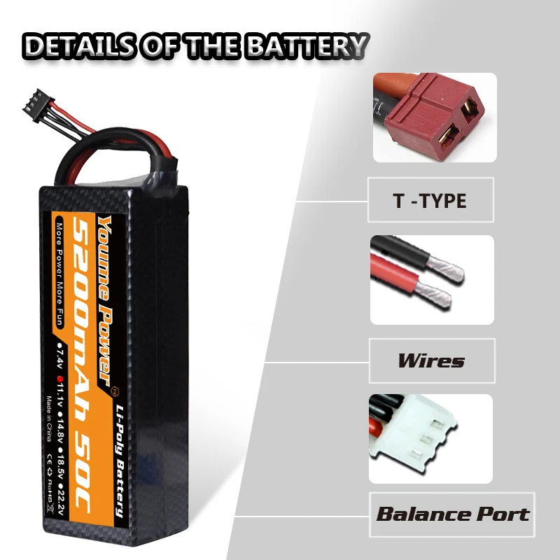 YOUME 3S 11,1 V 4S 14,8 V Lipo 2S 7,4 V Батарея 3300 мА/ч, 5200 мА/ч, 6200 мА/ч, 50C T Дин футляр для Traxxas RC 1:10 слэш автомобиля Emaxx