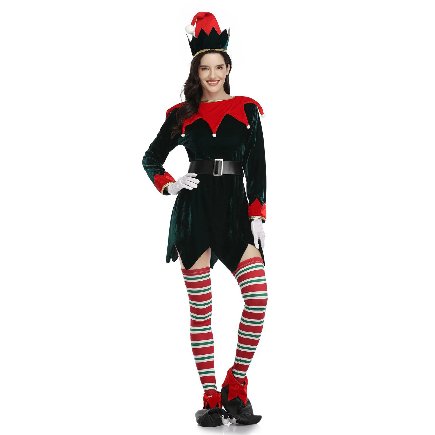 

Adult Cosplay Santa Claus Women's Green Red Velvet Sexy Christmas Costumes Xmas Sexy Dress Costume
