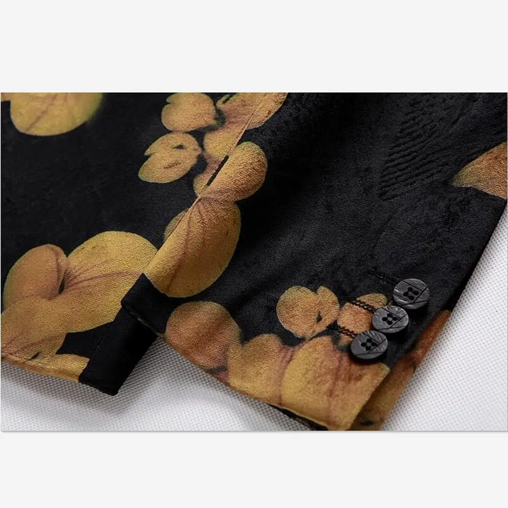 

Mens Floral Blazer Brand Casual Blazer Jacket Gold Flower Fashion Print Blazers Male Prom Party Stage Wear Suit Jackets