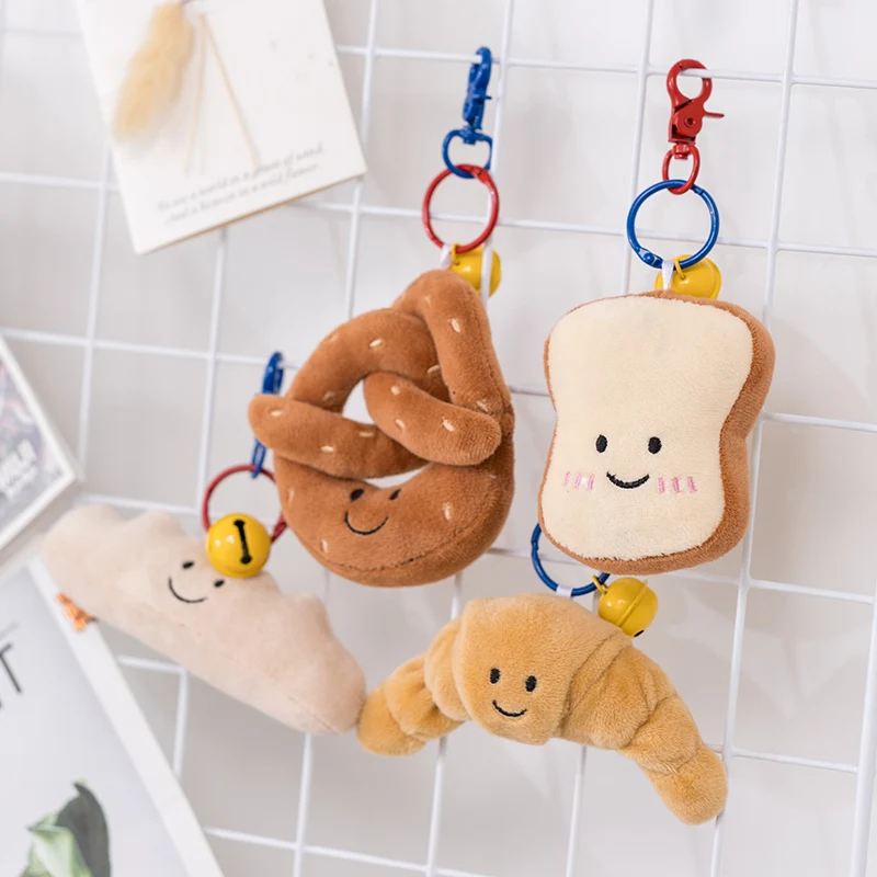 

Kawaii Small Croissant Plush Toy Stuffed Pretzel Toast Bread Cartoon Keychain Baguette Backpack Decor Doll Girls Creactive Gift