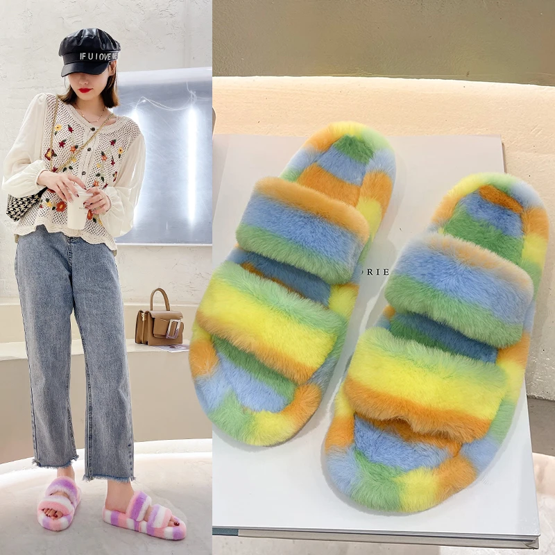 

Women Winter Slippers Flat Plush Candy Colored Warm Slippers Indoor Home Shoes Ladies Casual Cold Proof Cotton Slipper